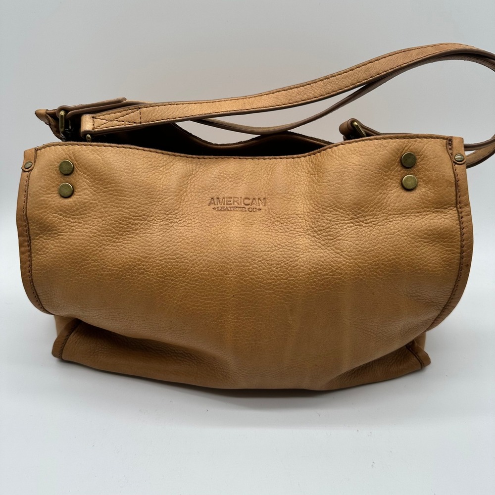 American Leather Co Lenox Tan Triple Entry Pebbled Leather Satchel Hobo Bag